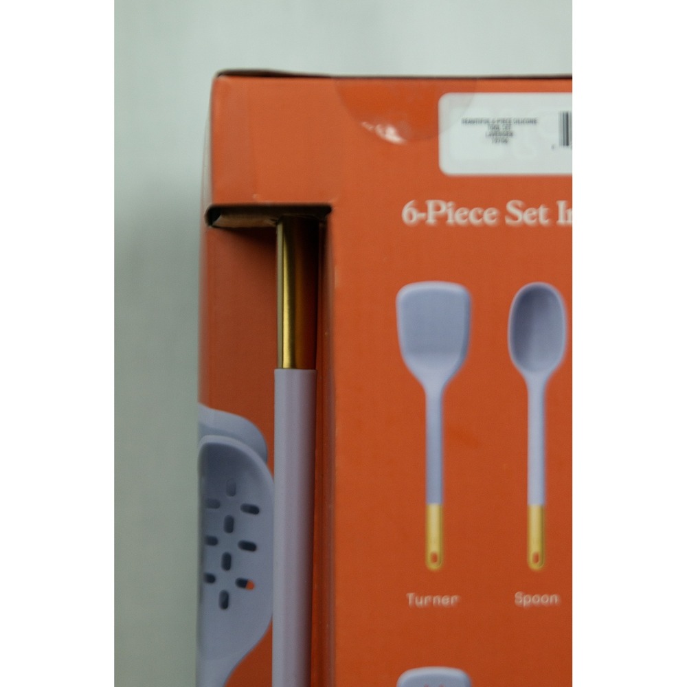 Beautiful by Drew Barrymore 6pc Silicone Kitchen Tool Set Lavender Purple Gold - Picture 10 of 11